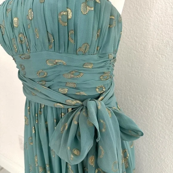 BCBGMaxAzria Teal and Gold Midi Dress - Picture 3 of 9